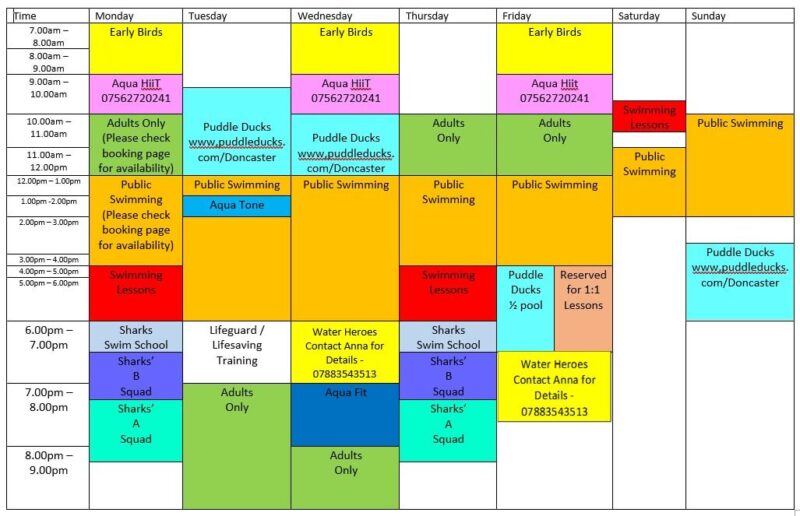 Swimming Timetable at Epworth Pool